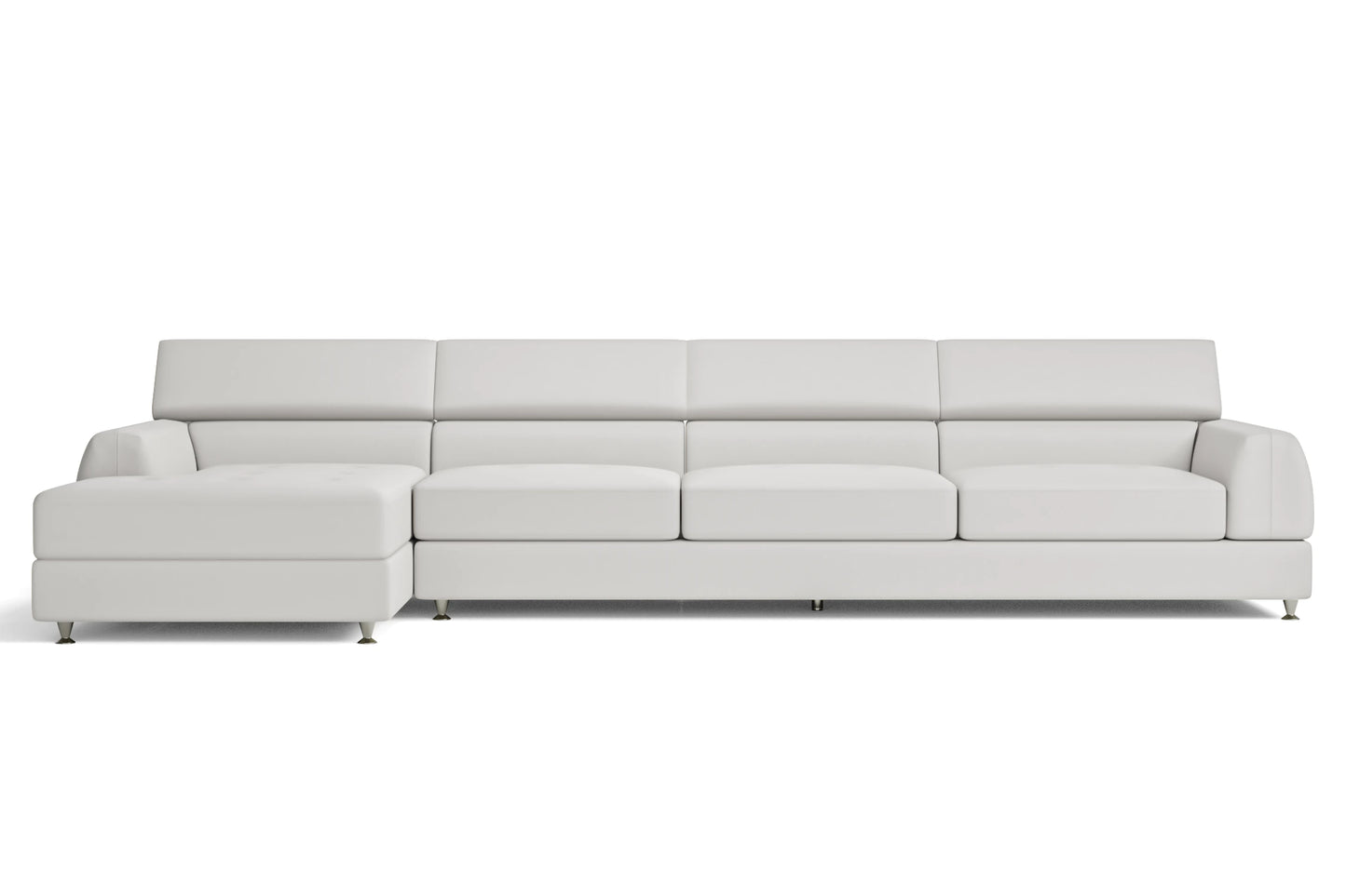 Vicenza 4 Seater Left Hand Facing Chaise Lounge Corner Sofa White Leather