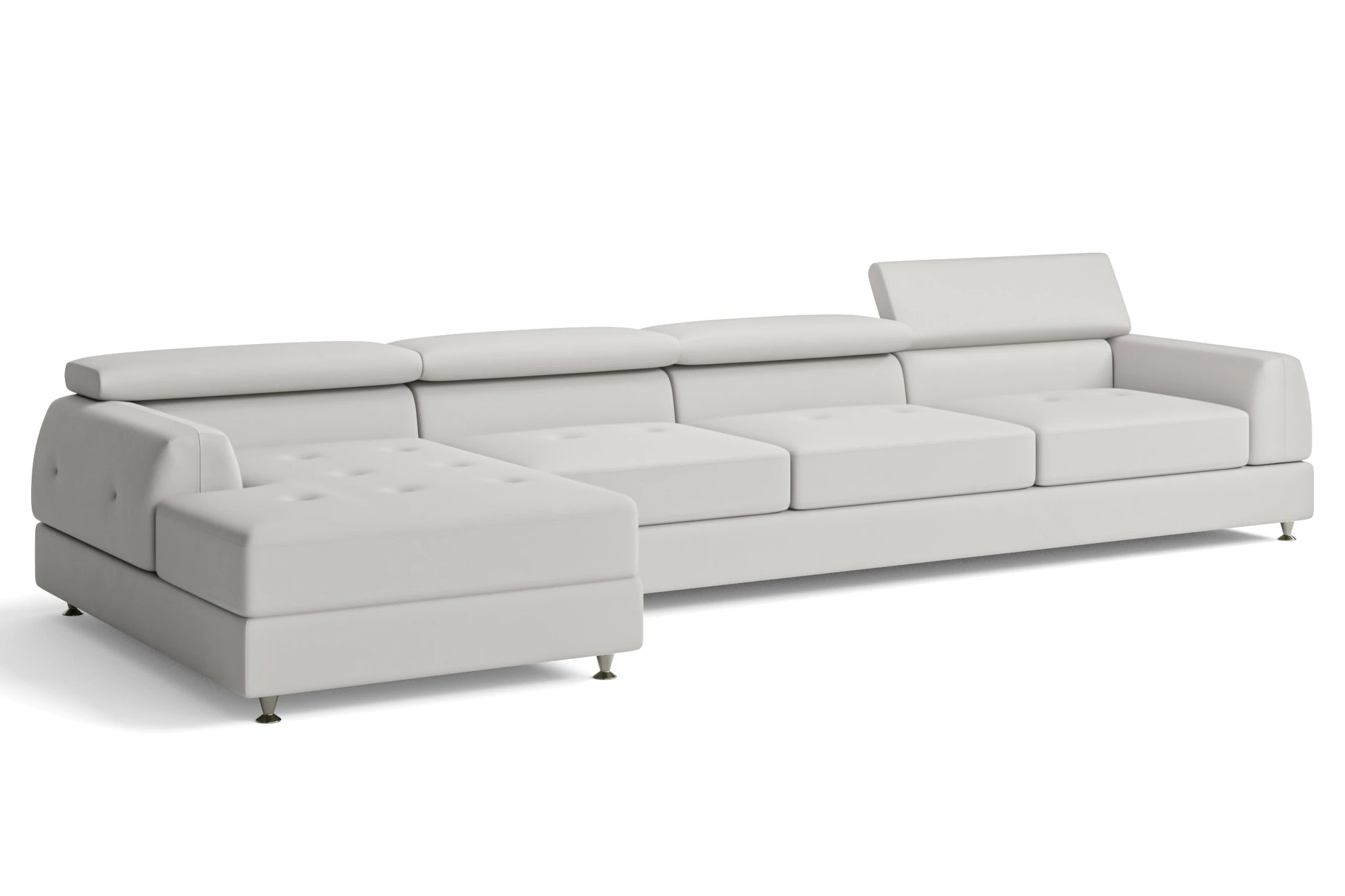 Vicenza 4 Seater Left Hand Facing Chaise Lounge Corner Sofa White Leather