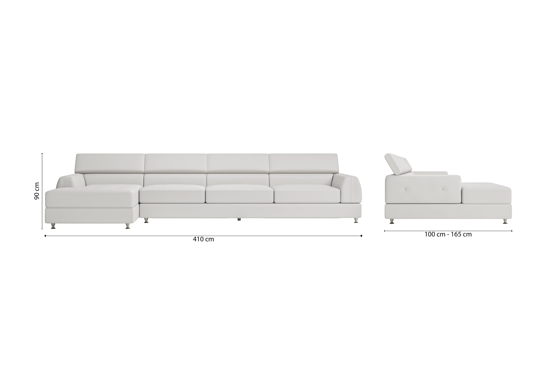 Vicenza 4 Seater Left Hand Facing Chaise Lounge Corner Sofa White Leather