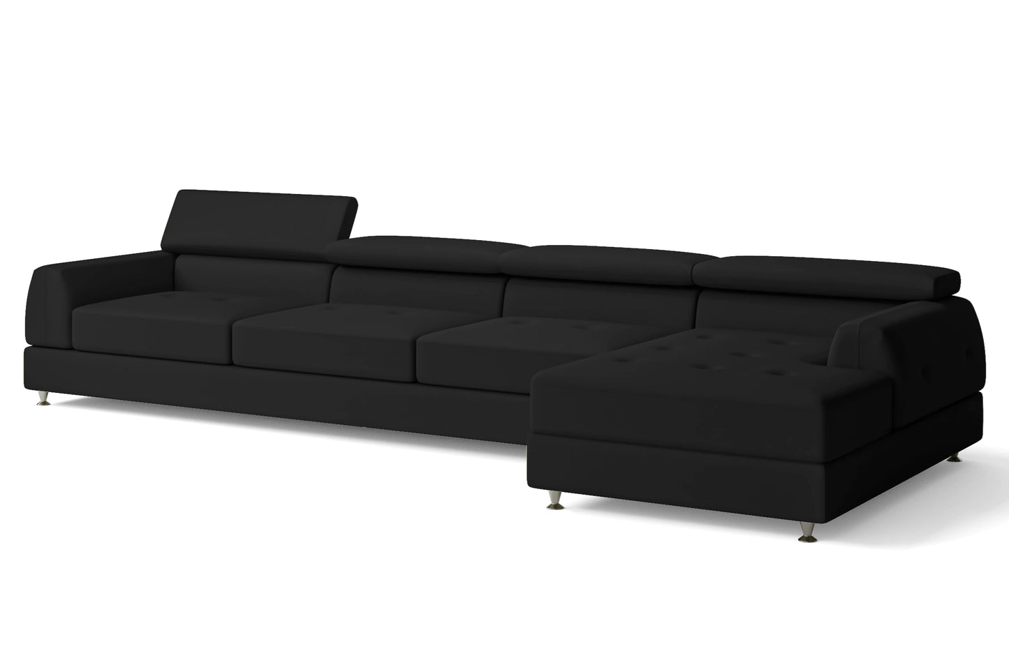 Vicenza 4 Seater Right Hand Facing Chaise Lounge Corner Sofa Black Leather