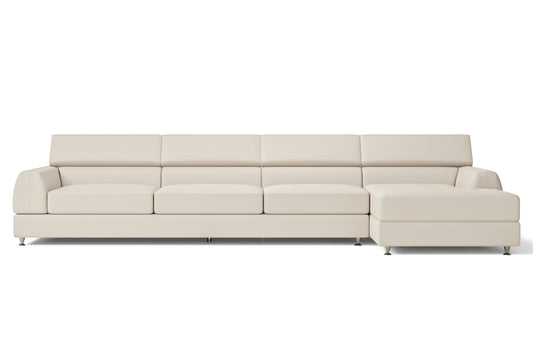 Vicenza 4 Seater Right Hand Facing Chaise Lounge Corner Sofa Cream Leather