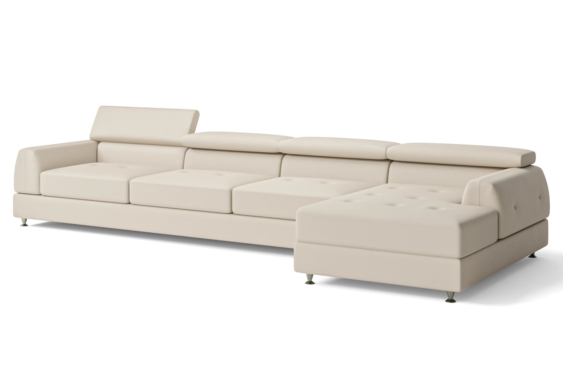 Vicenza 4 Seater Right Hand Facing Chaise Lounge Corner Sofa Cream Leather