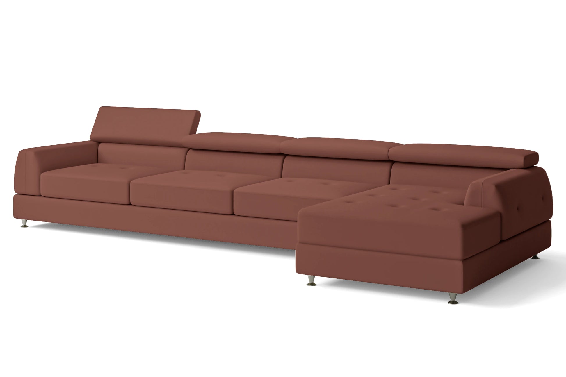 Vicenza 4 Seater Right Hand Facing Chaise Lounge Corner Sofa Mauve Leather