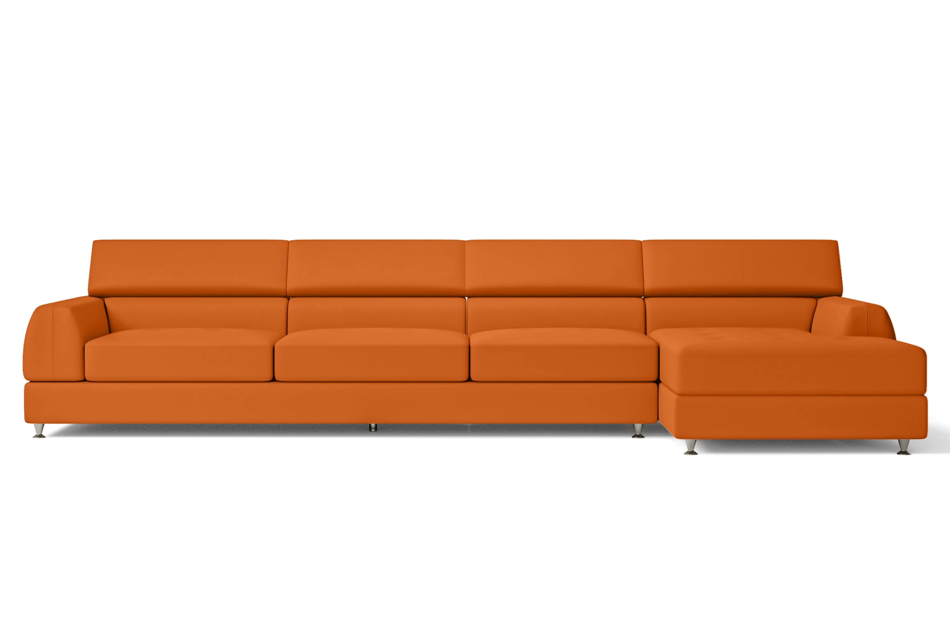 Vicenza 4 Seater Right Hand Facing Chaise Lounge Corner Sofa Orange Leather