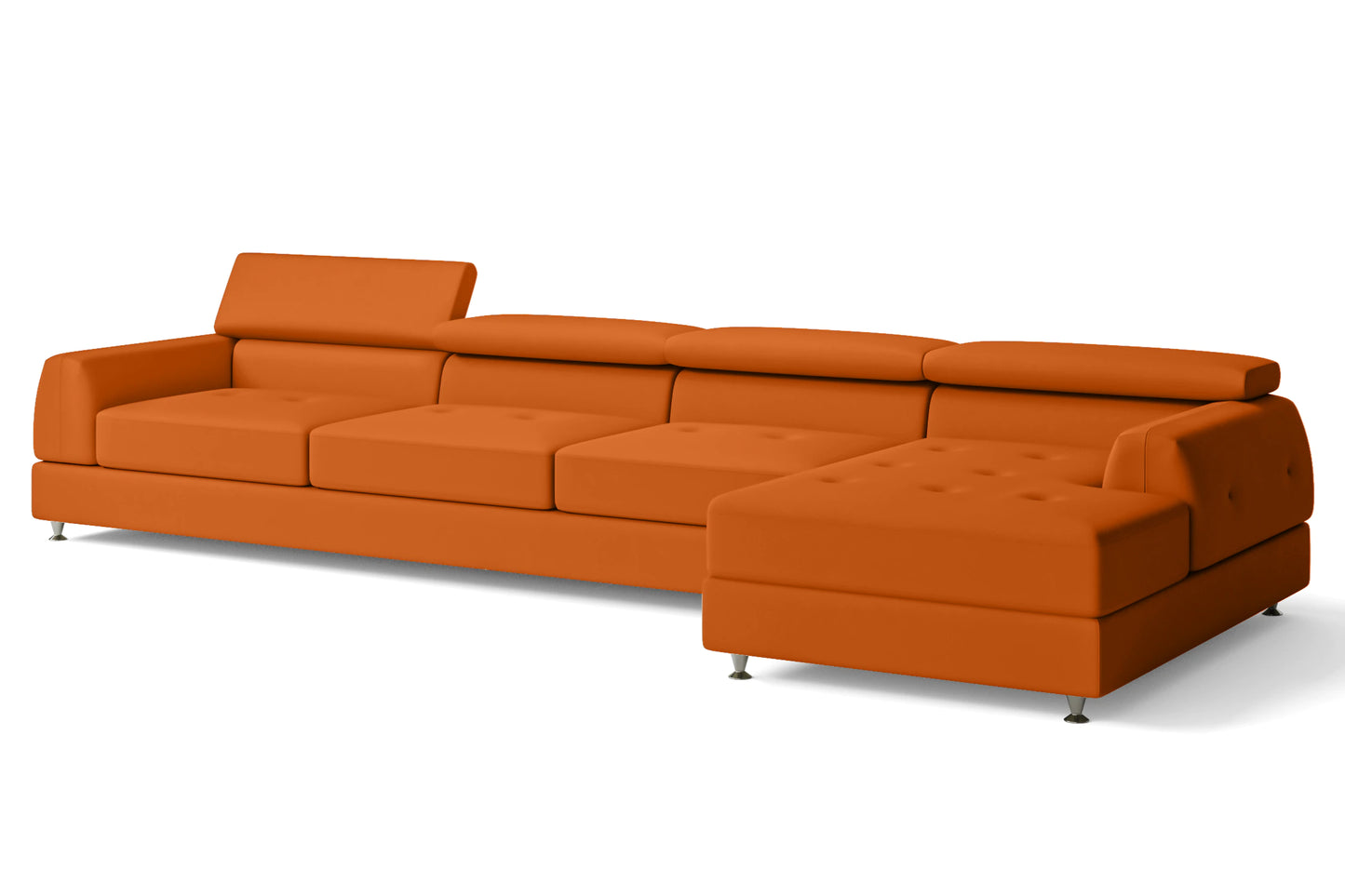 Vicenza 4 Seater Right Hand Facing Chaise Lounge Corner Sofa Orange Leather