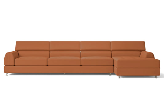 Vicenza 4 Seater Right Hand Facing Chaise Lounge Corner Sofa Tan Brown Leather