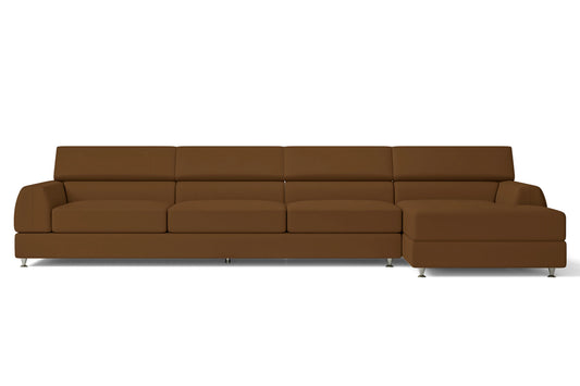 Vicenza 4 Seater Right Hand Facing Chaise Lounge Corner Sofa Walnut Brown Leather