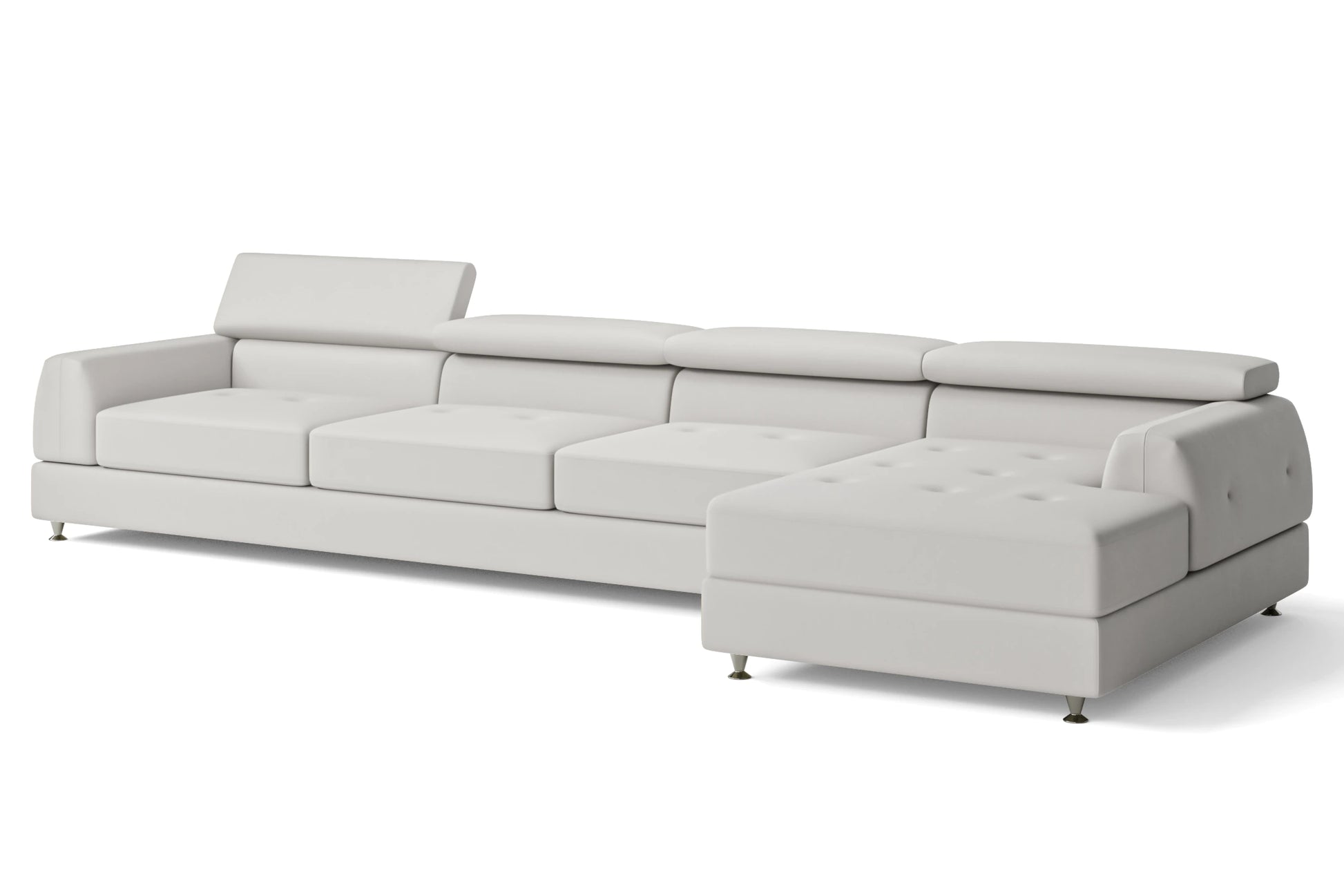 Vicenza 4 Seater Right Hand Facing Chaise Lounge Corner Sofa White Leather