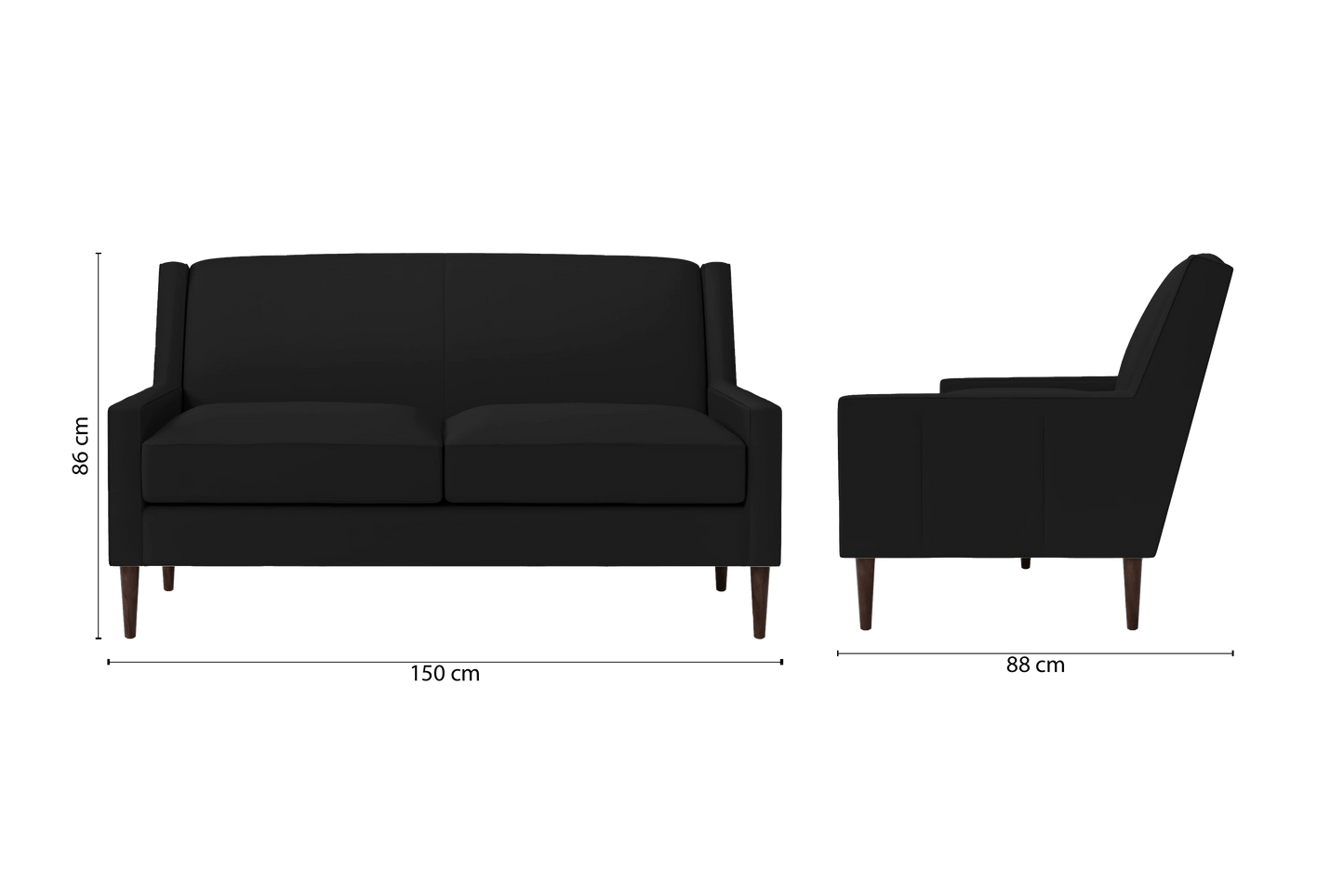 Vigevano 2 Seater Sofa Black Leather