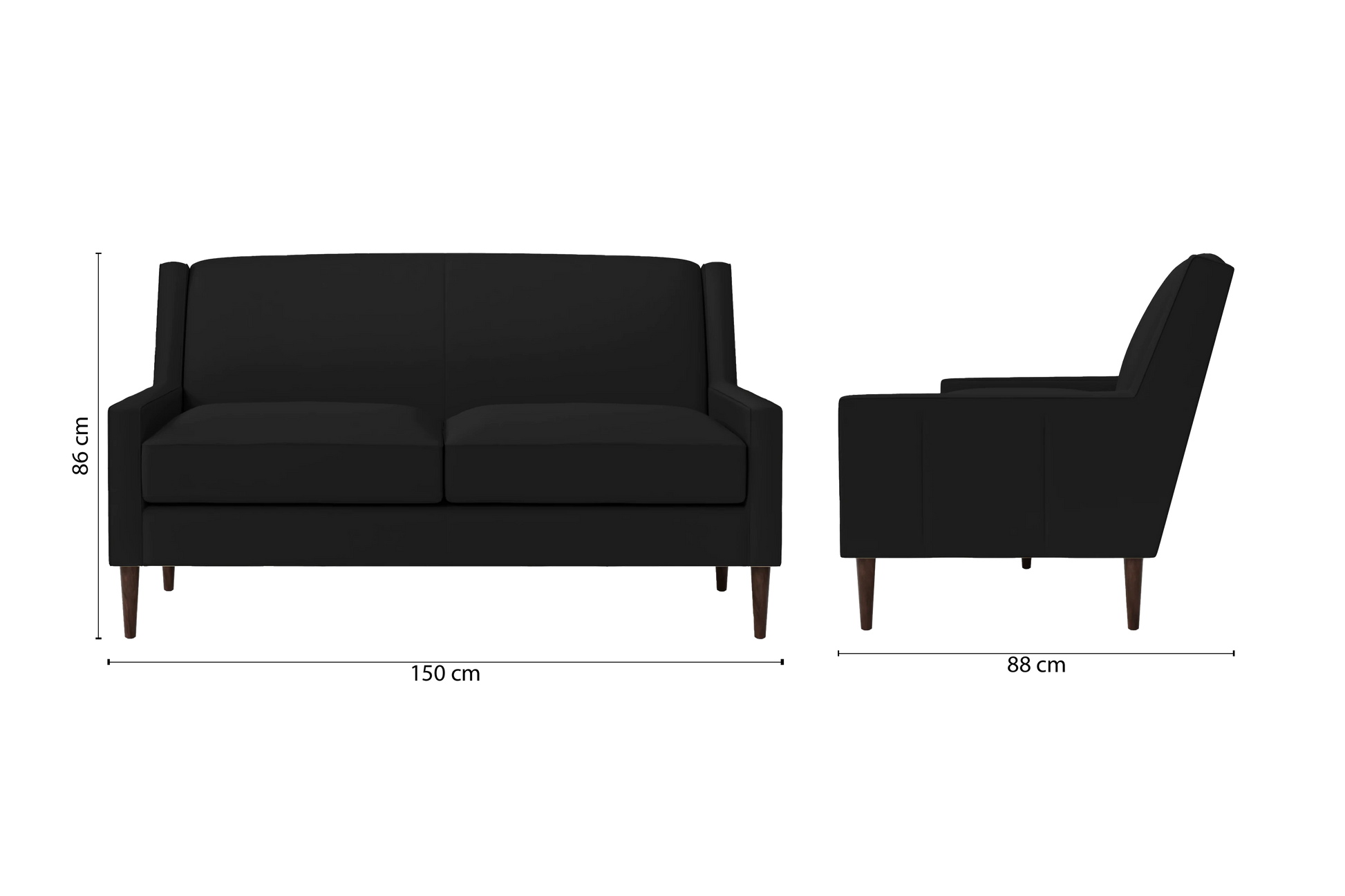 Vigevano 2 Seater Sofa Black Leather