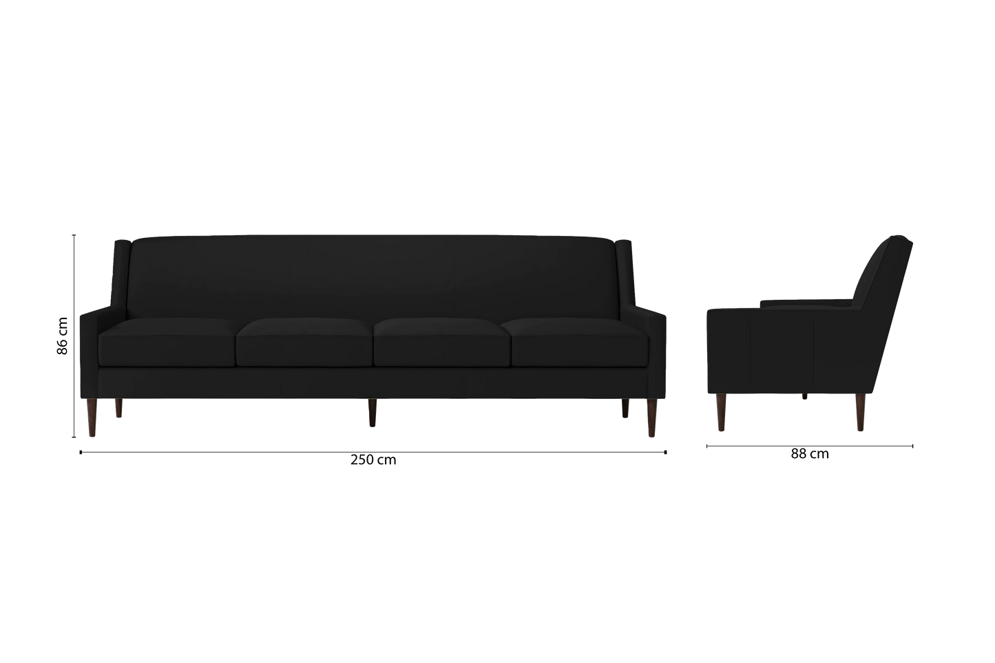 Vigevano 4 Seater Sofa Black Leather