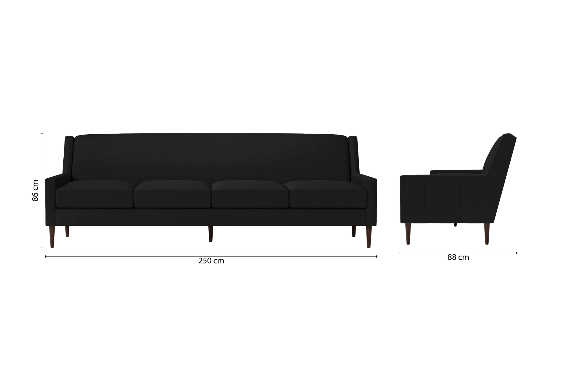 Vigevano 4 Seater Sofa Black Leather