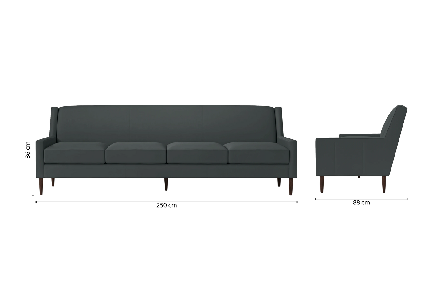 Vigevano 4 Seater Sofa Slate Leather