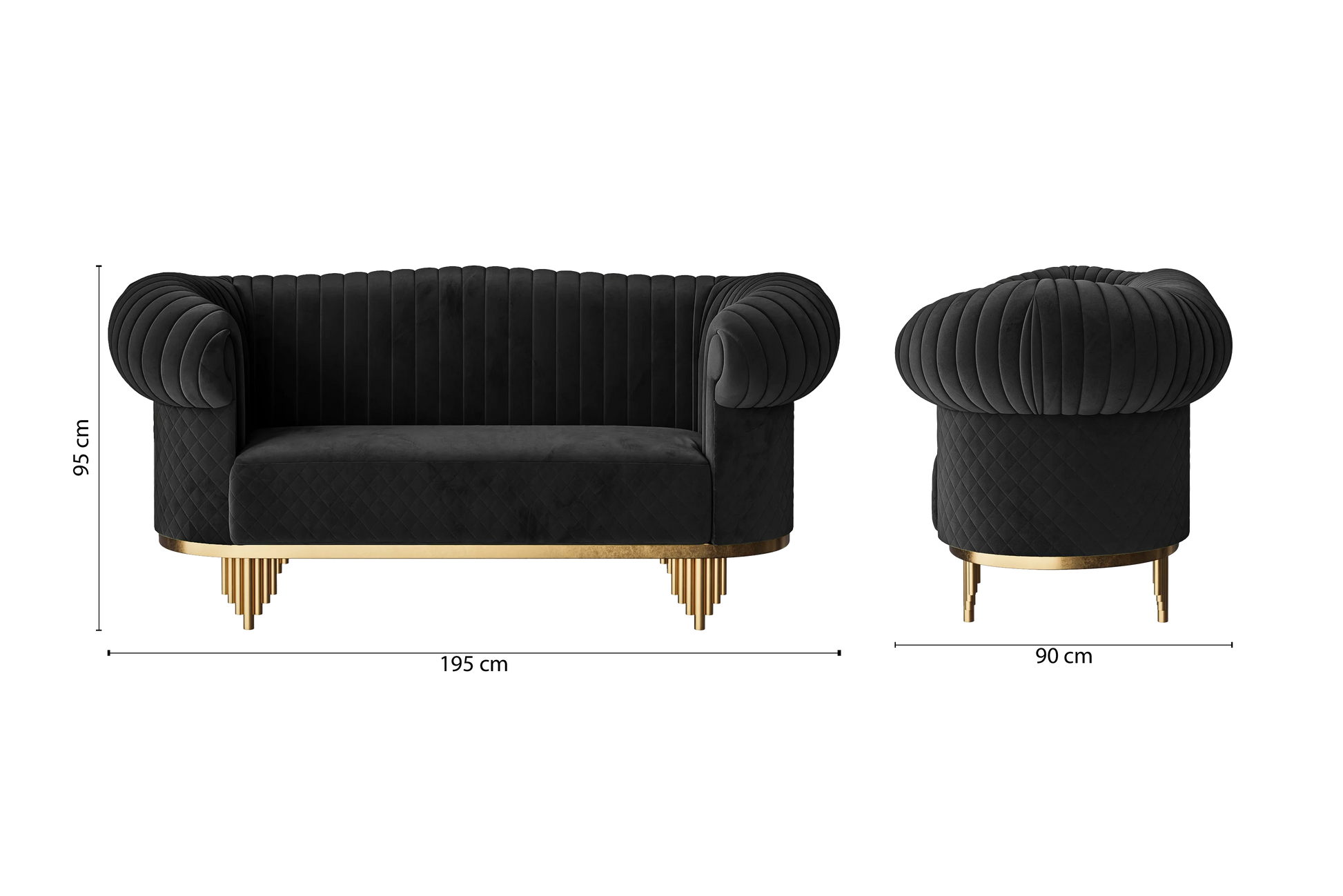 Viterbo 2 Seater Sofa Black Velvet