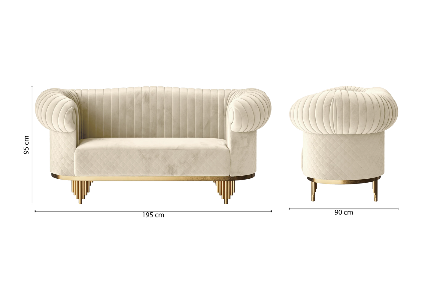 Viterbo 2 Seater Sofa Cream Velvet