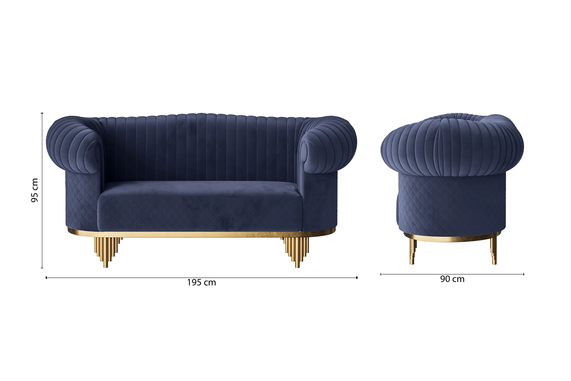 Viterbo 2 Seater Sofa Dark Blue Velvet