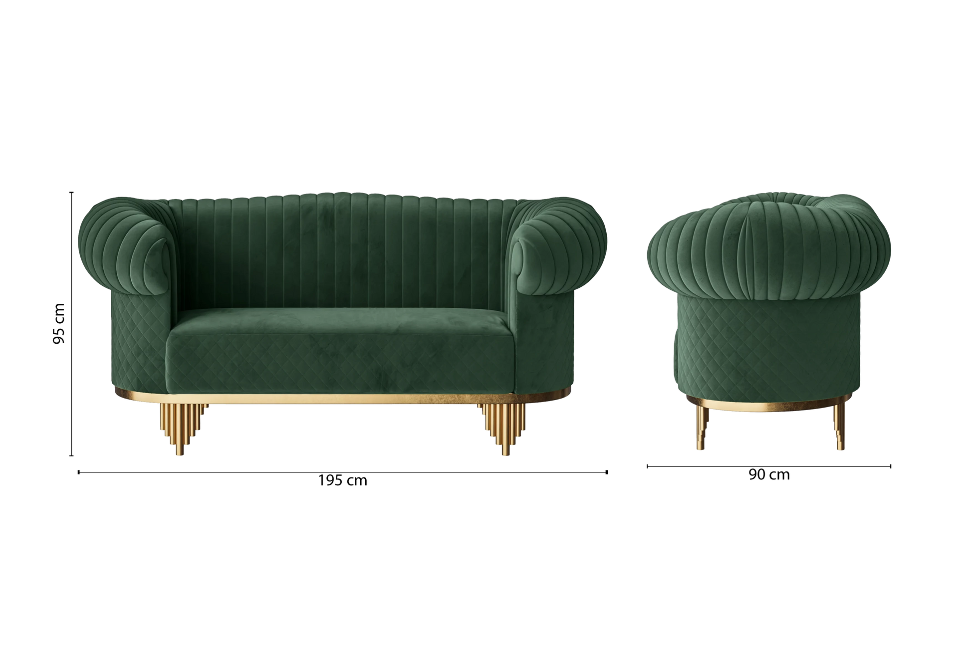 Viterbo 2 Seater Sofa Green Velvet