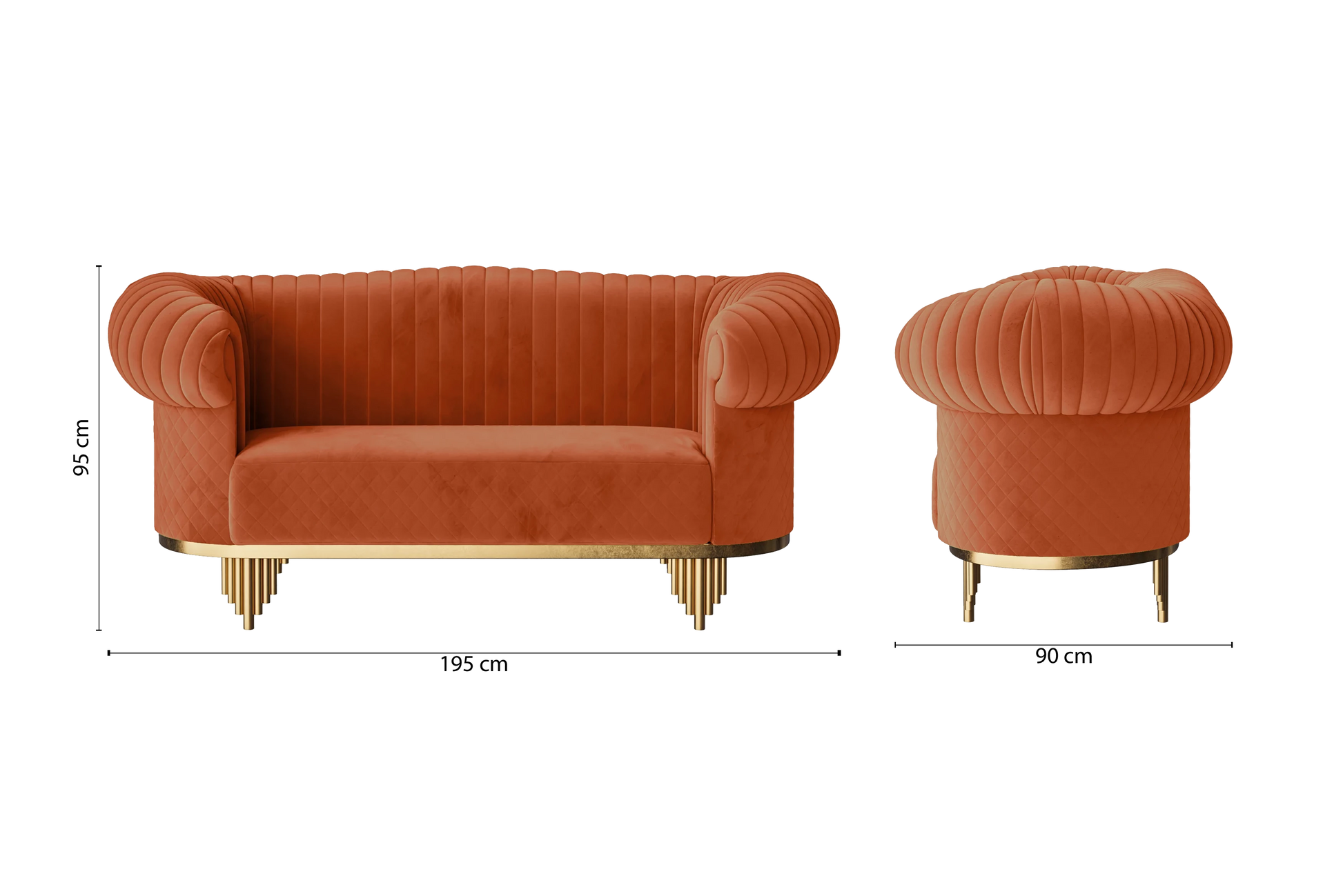 Viterbo 2 Seater Sofa Orange Velvet