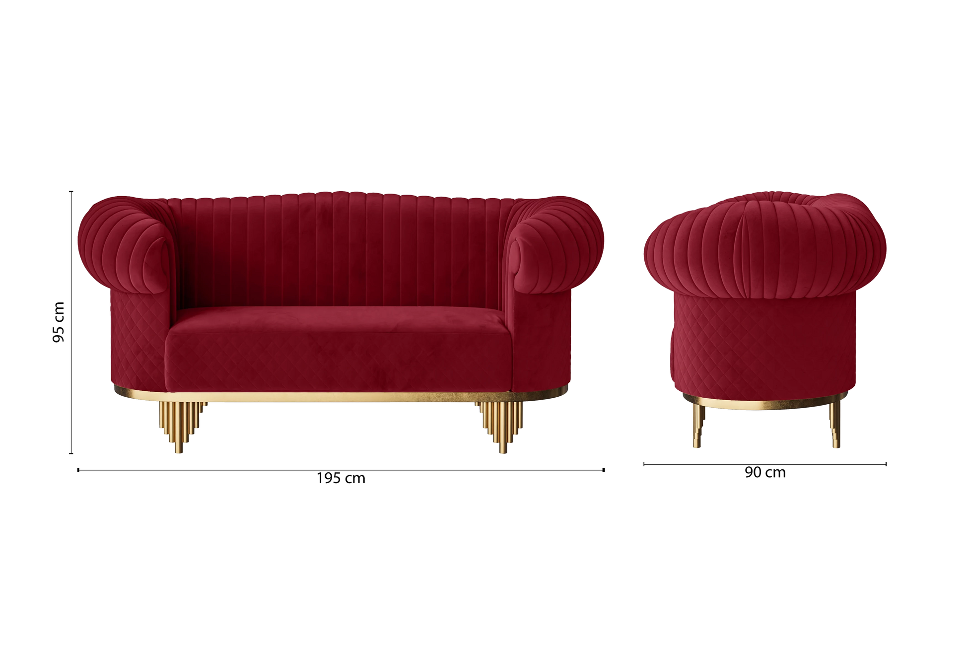 Viterbo 2 Seater Sofa Red Velvet