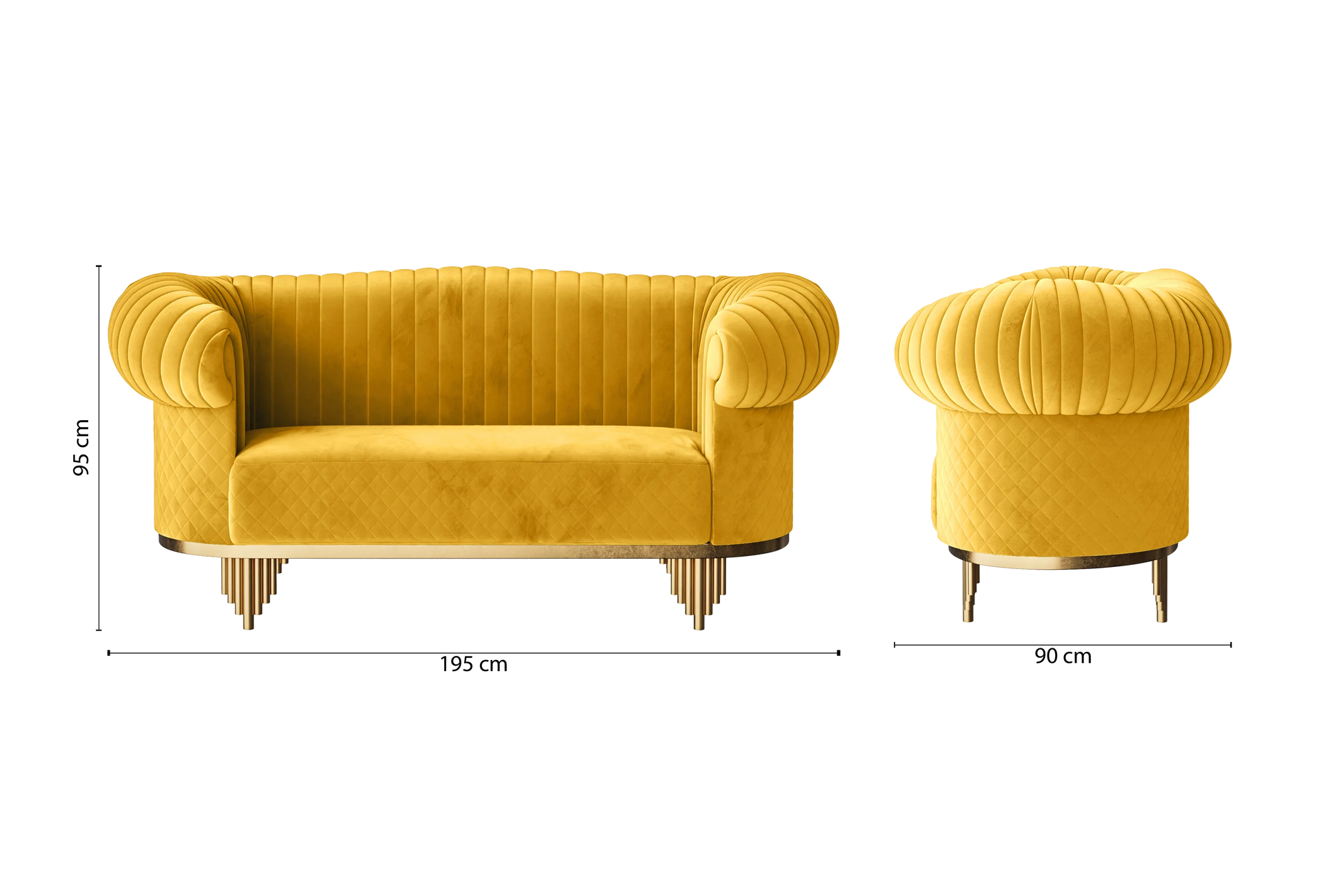 Viterbo 2 Seater Sofa Yellow Velvet