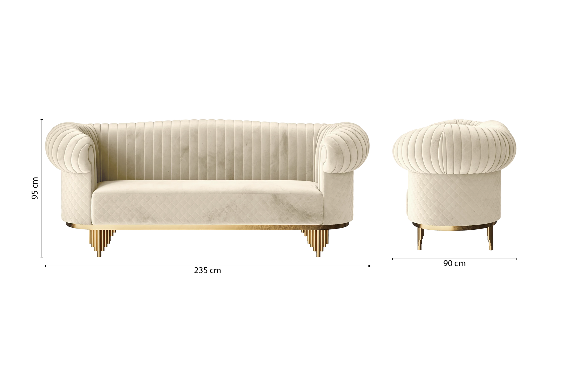 Viterbo 3 Seater Sofa Cream Velvet