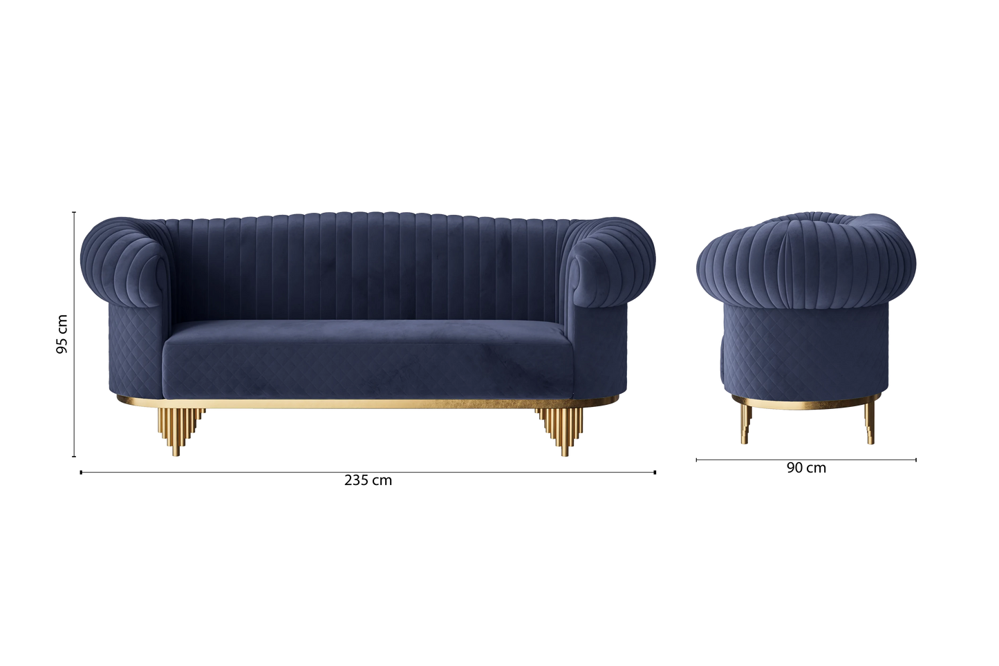 Viterbo 3 Seater Sofa Dark Blue Velvet