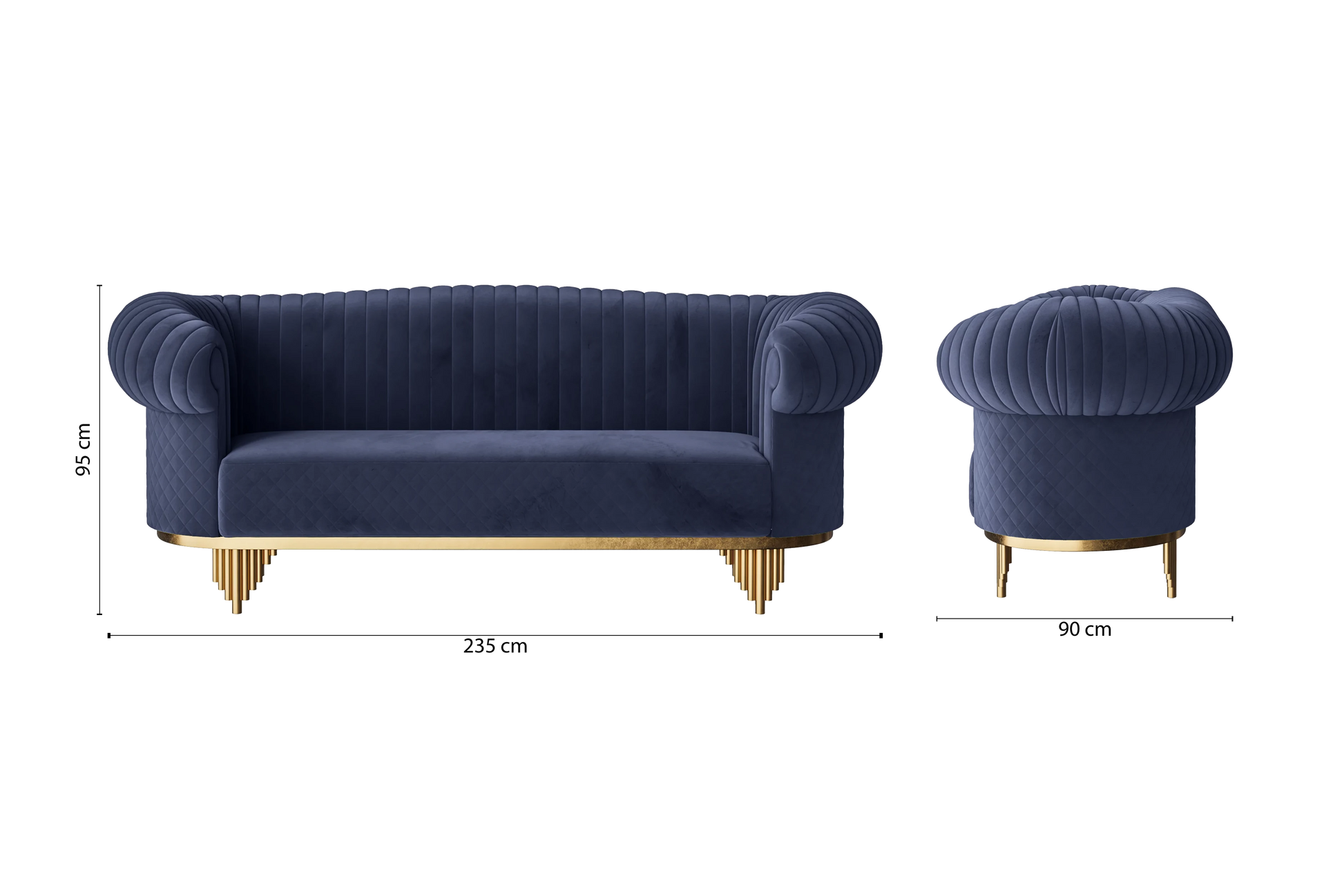 Viterbo 3 Seater Sofa Dark Blue Velvet