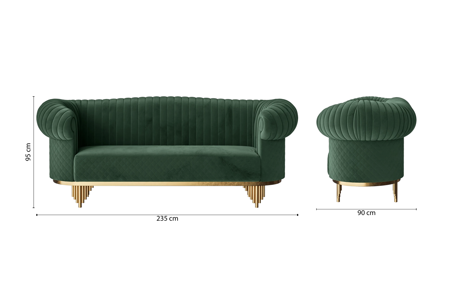 Viterbo 3 Seater Sofa Green Velvet