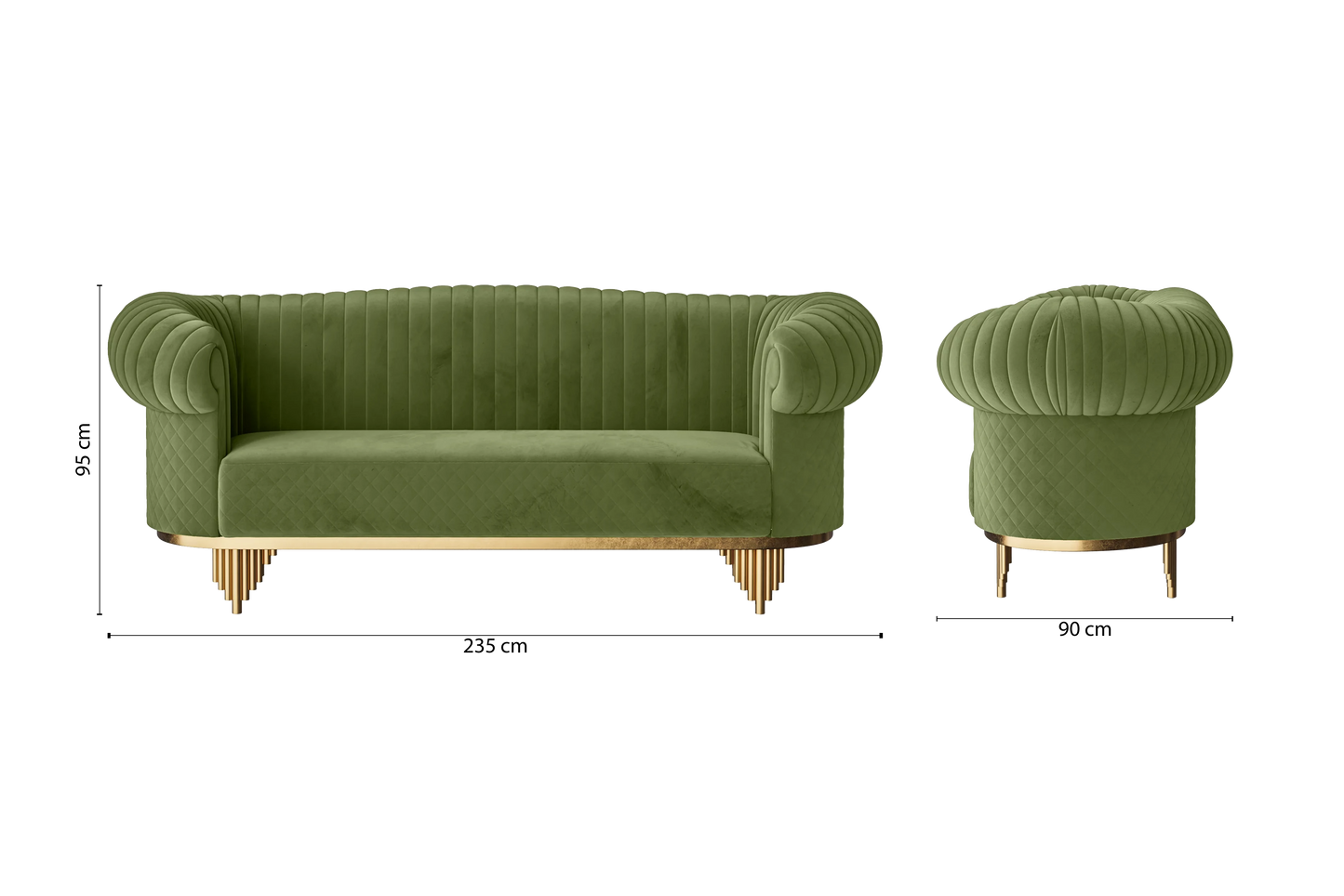 Viterbo 3 Seater Sofa Lime Velvet