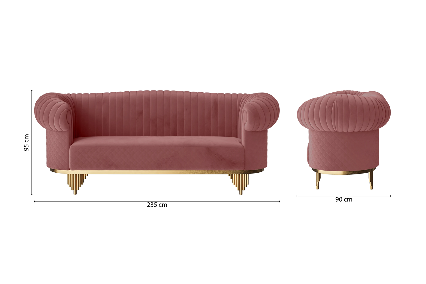 Viterbo 3 Seater Sofa Pink Velvet