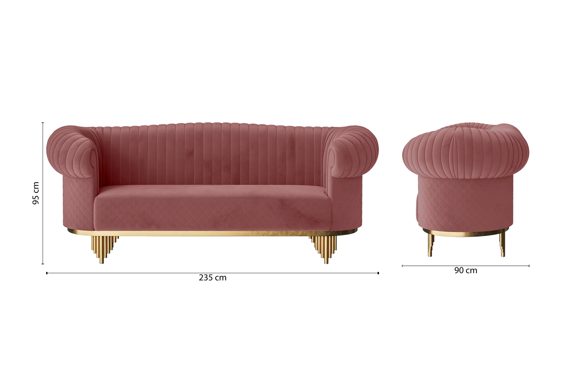 Viterbo 3 Seater Sofa Pink Velvet