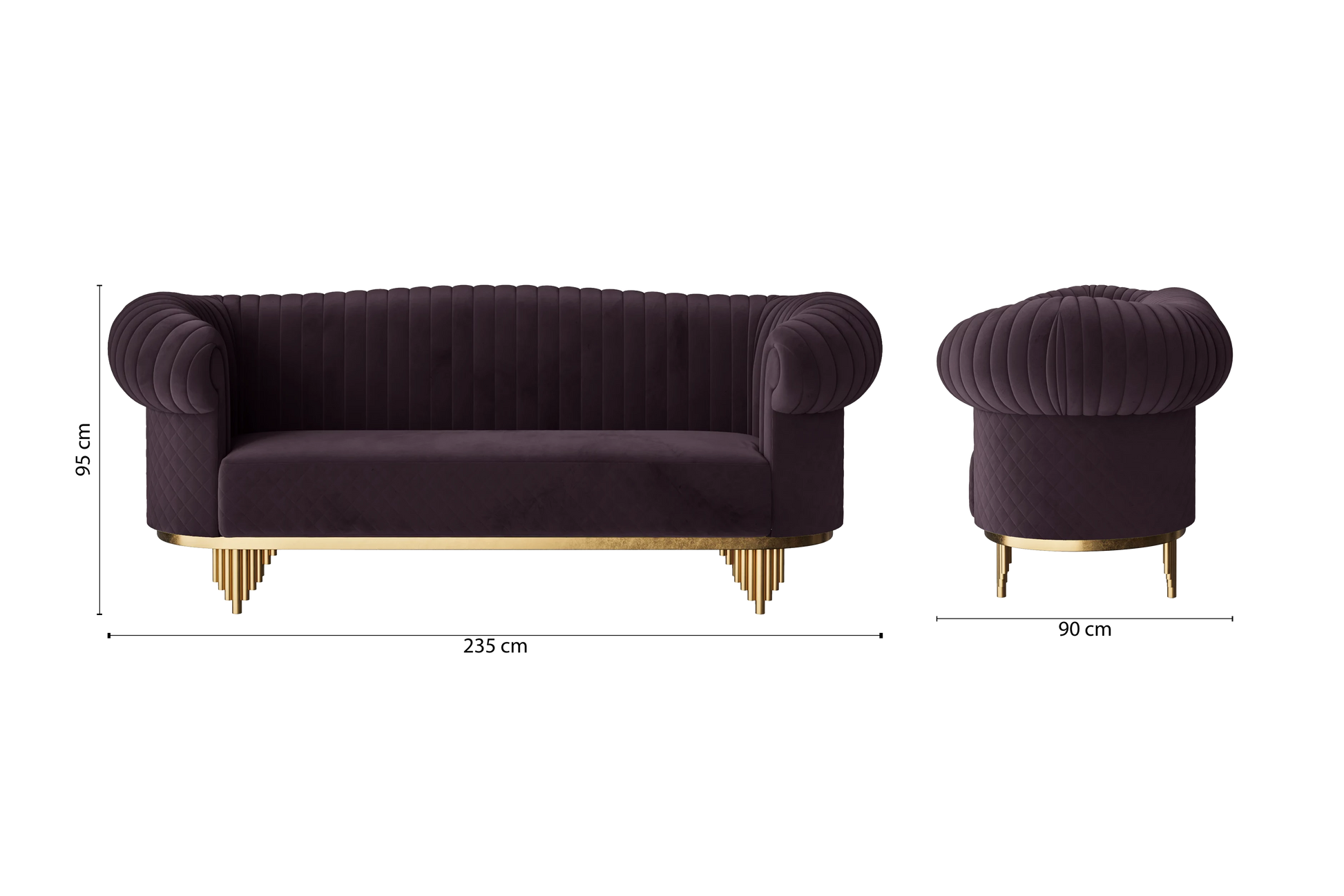 Viterbo 3 Seater Sofa Purple Velvet