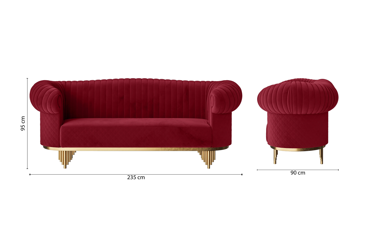 Viterbo 3 Seater Sofa Red Velvet