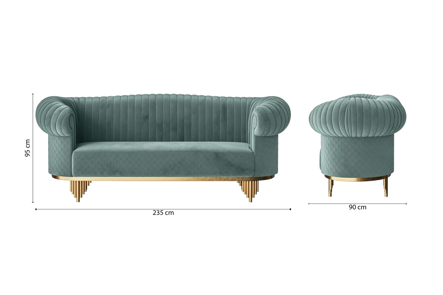 Viterbo 3 Seater Sofa Teal Velvet