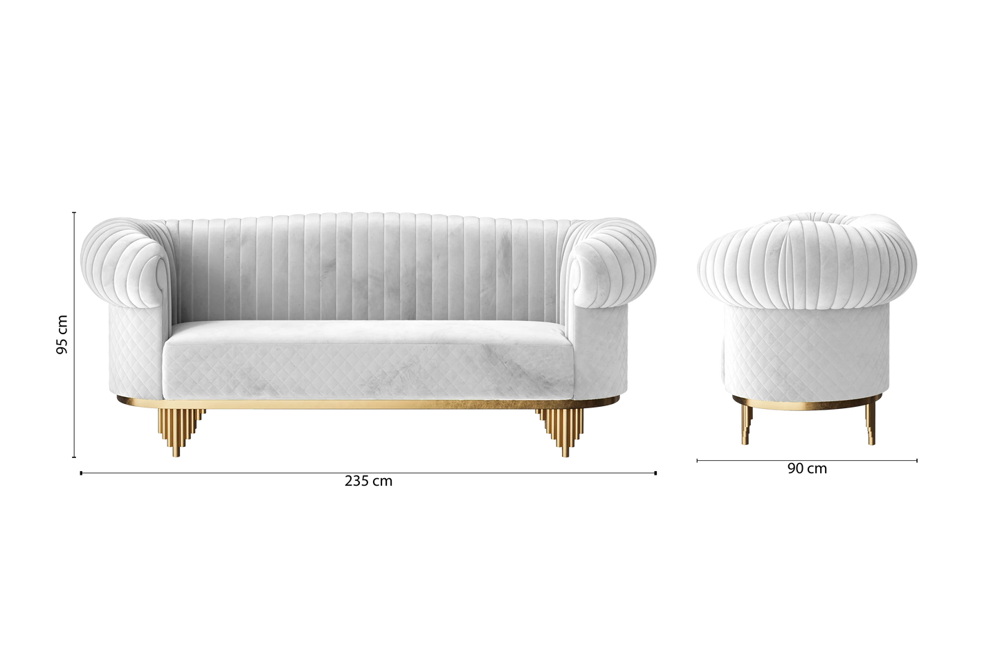 Viterbo 3 Seater Sofa White Velvet