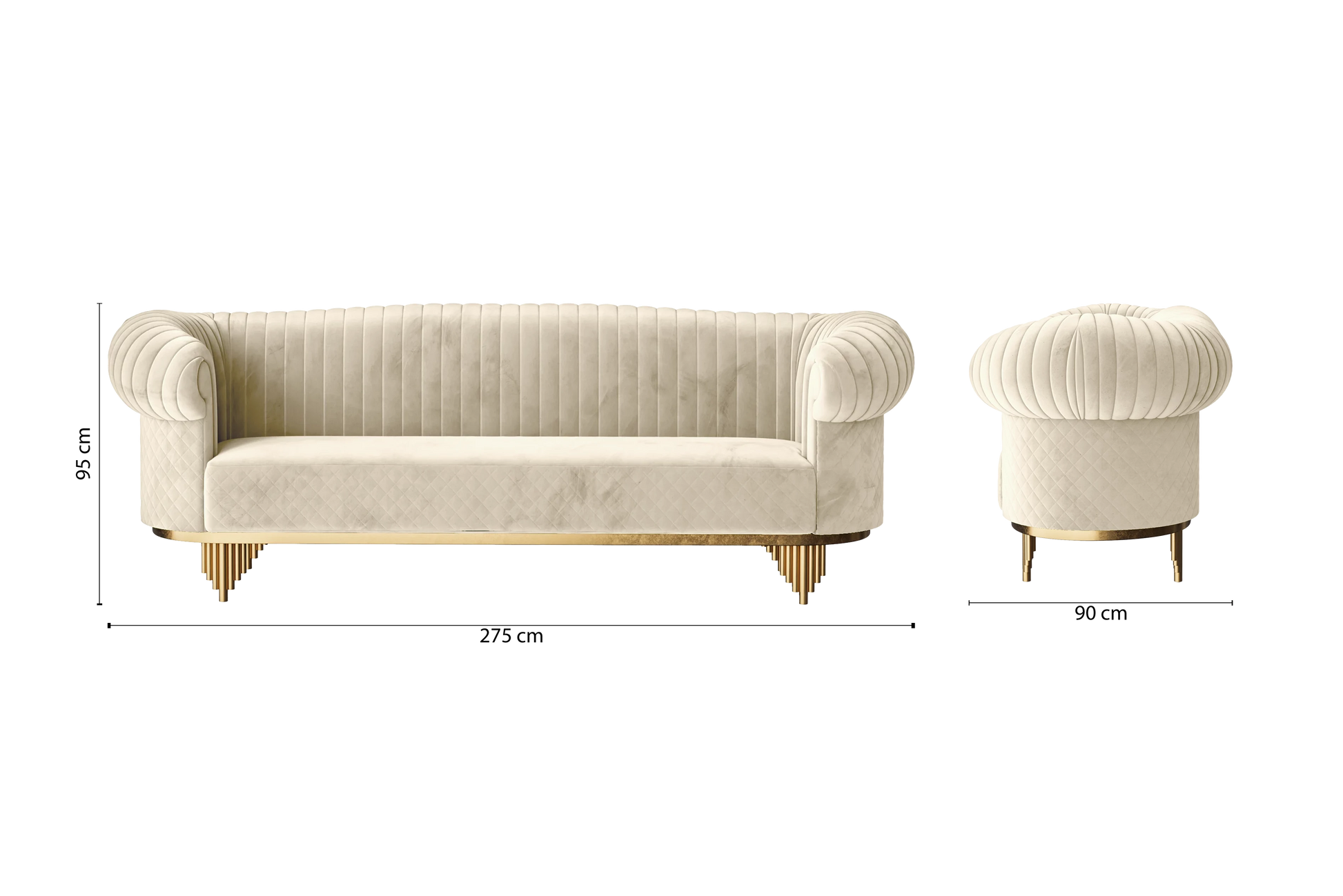 Viterbo 4 Seater Sofa Cream Velvet