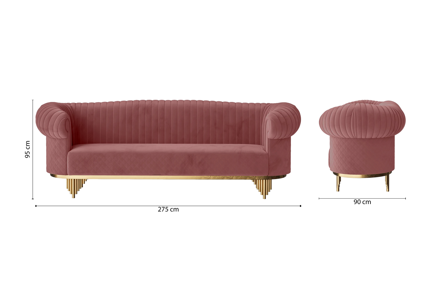 Viterbo 4 Seater Sofa Pink Velvet