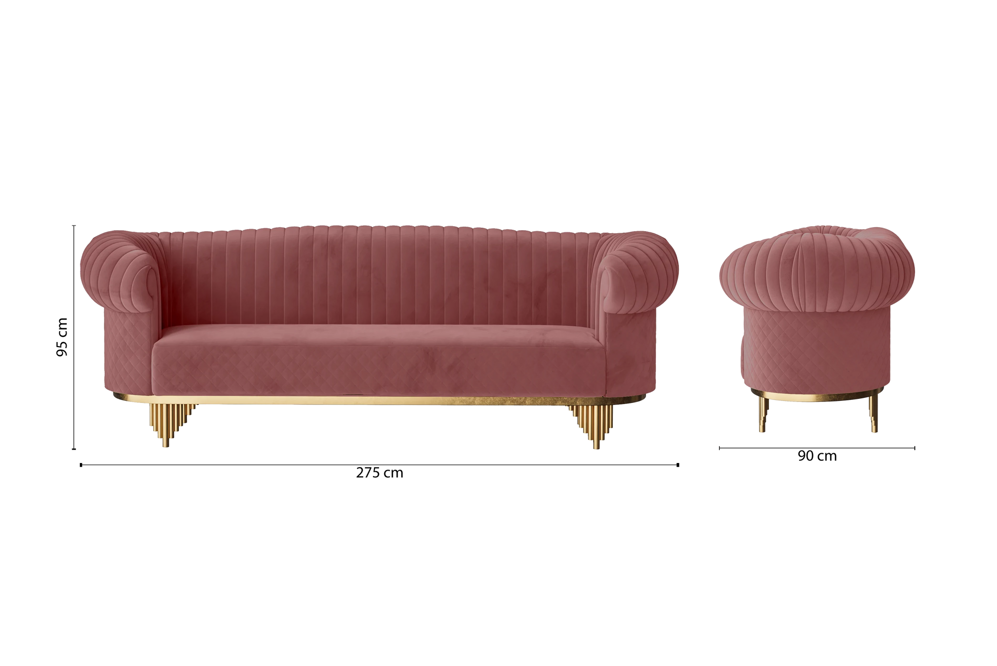 Viterbo 4 Seater Sofa Pink Velvet