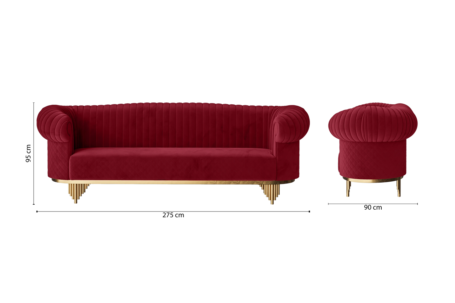 Viterbo 4 Seater Sofa Red Velvet