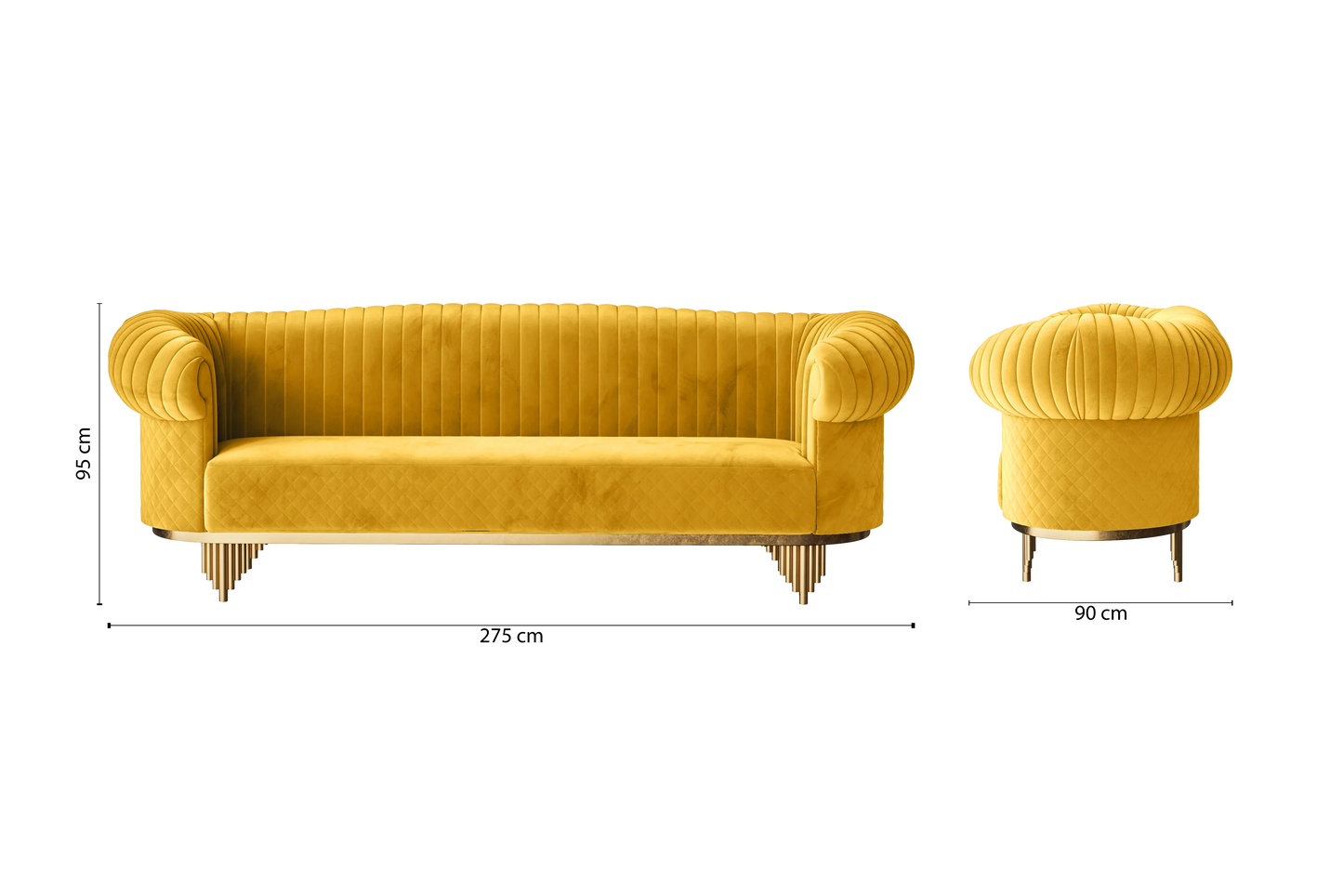 Viterbo 4 Seater Sofa Yellow Velvet