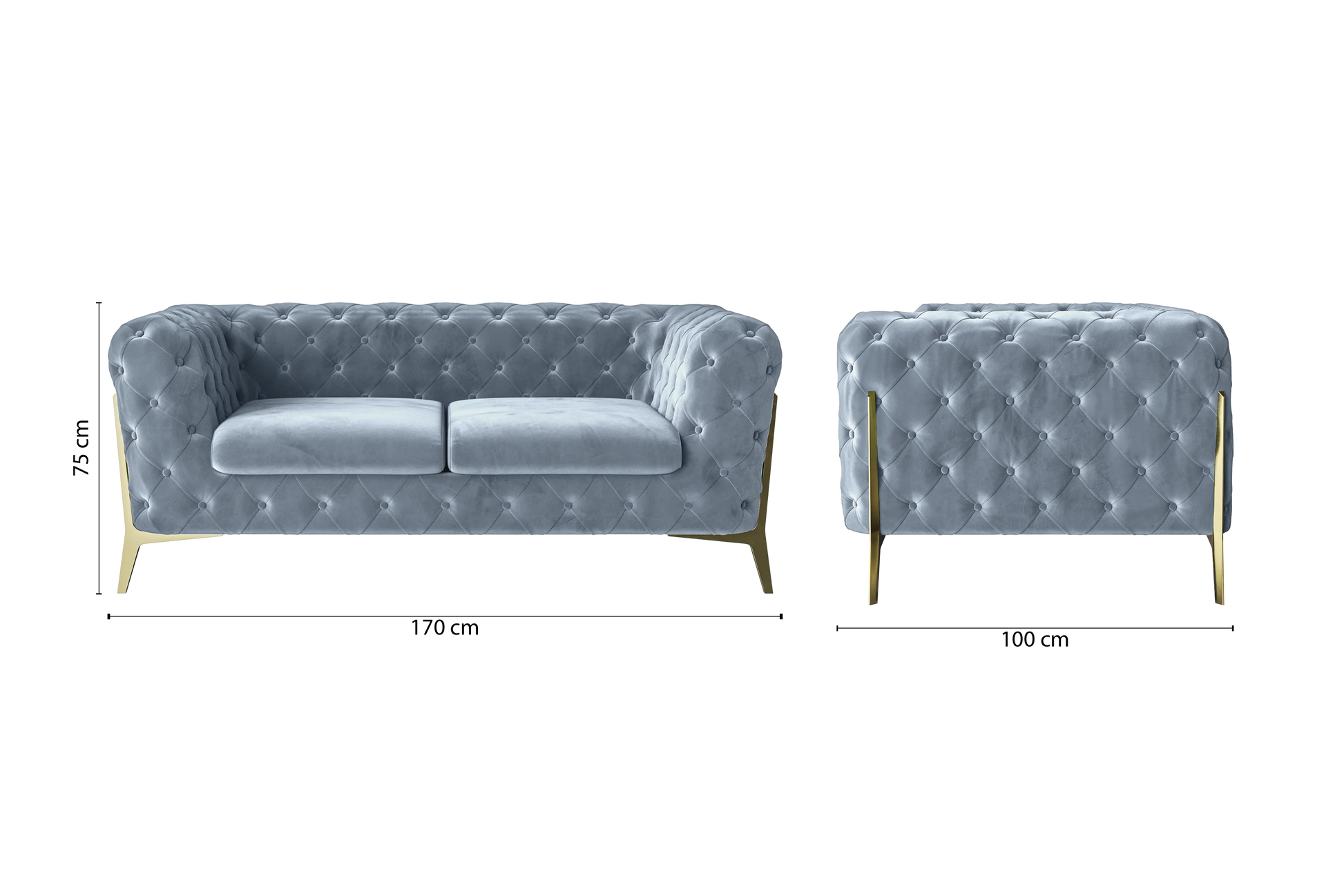 Vito 2 Seater Sofa Baby Blue Velvet