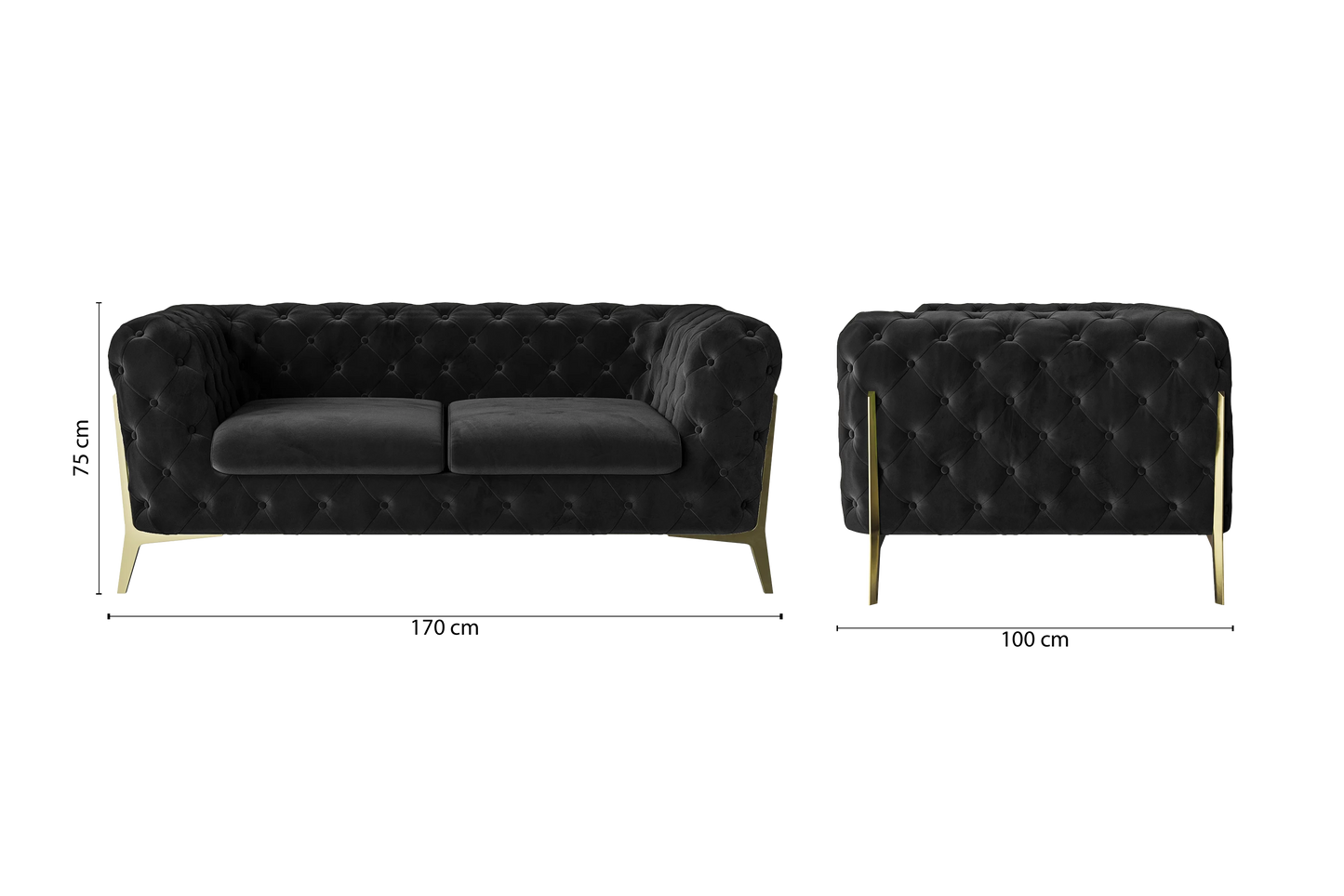 Vito 2 Seater Sofa Black Velvet