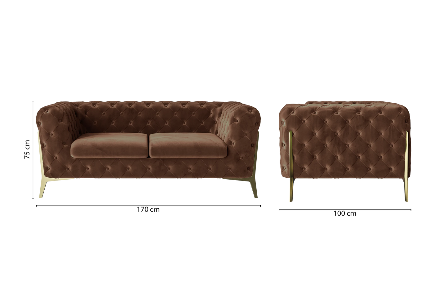 Vito 2 Seater Sofa Coffee Brown Velvet