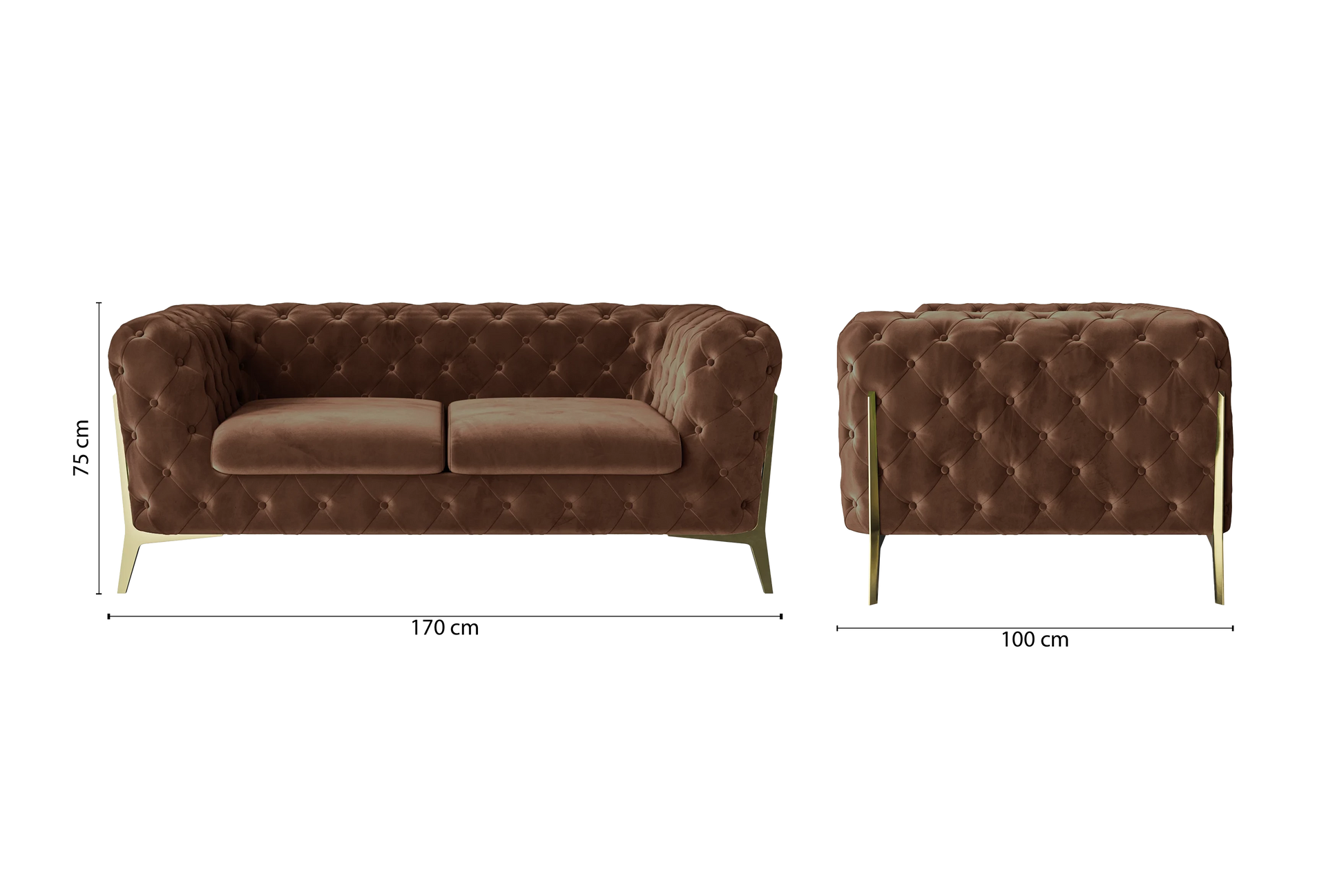 Vito 2 Seater Sofa Coffee Brown Velvet