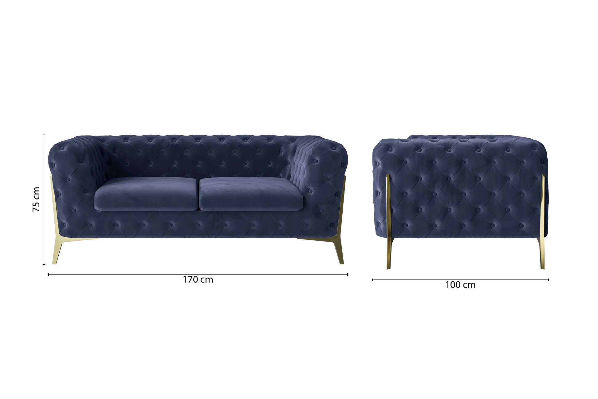 Vito 2 Seater Sofa Dark Blue Velvet