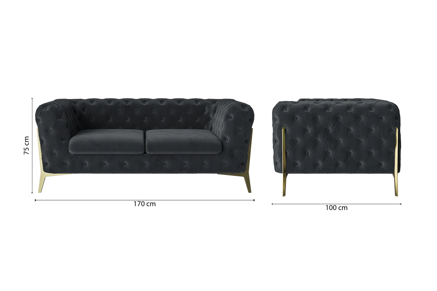 Vito 2 Seater Sofa Dark Grey Velvet