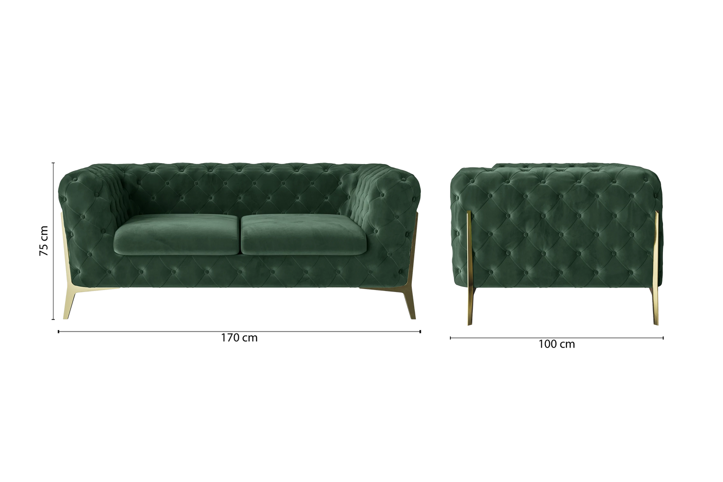 Vito 2 Seater Sofa Green Velvet