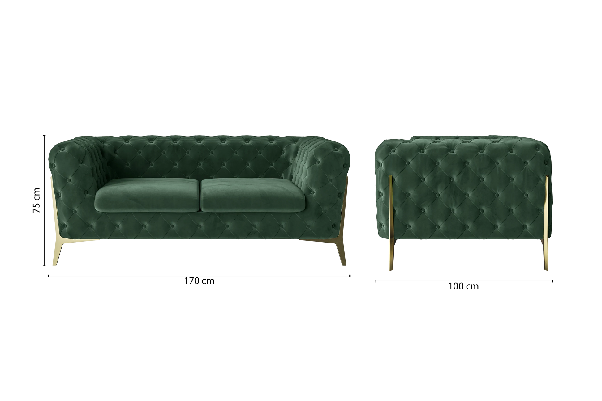 Vito 2 Seater Sofa Green Velvet