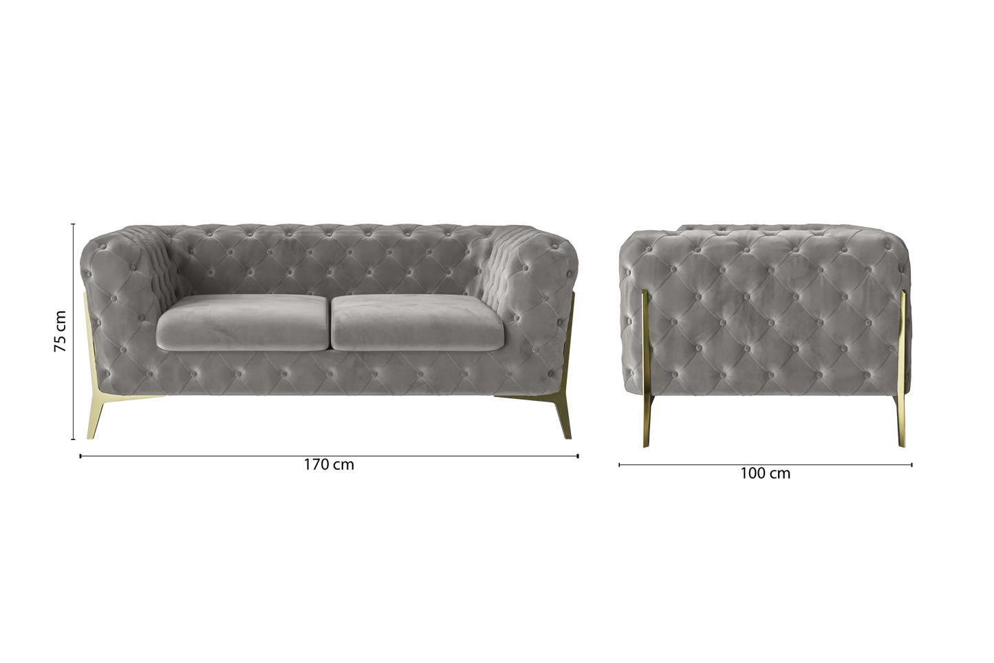 Vito 2 Seater Sofa Grey Velvet