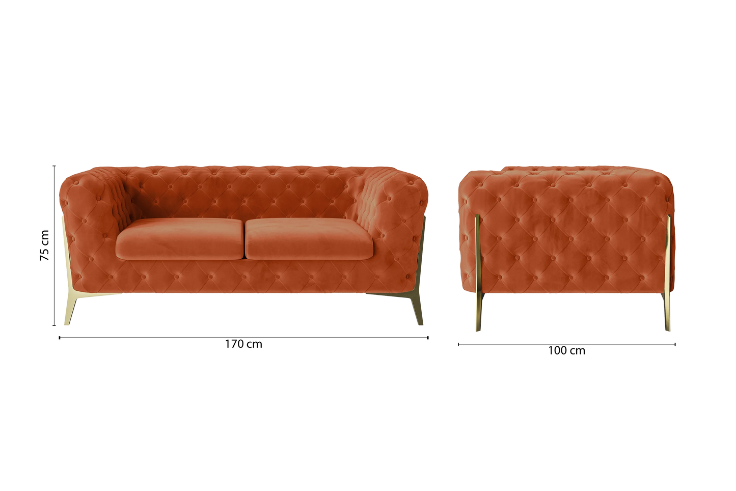 Vito 2 Seater Sofa Orange Velvet